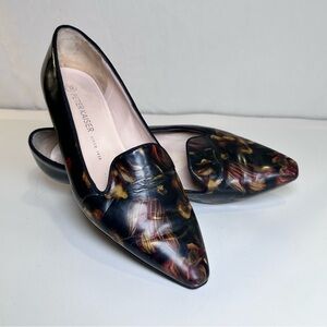 Peter Kaiser Floral Print Leather Pointed Toe Loafers Size 7